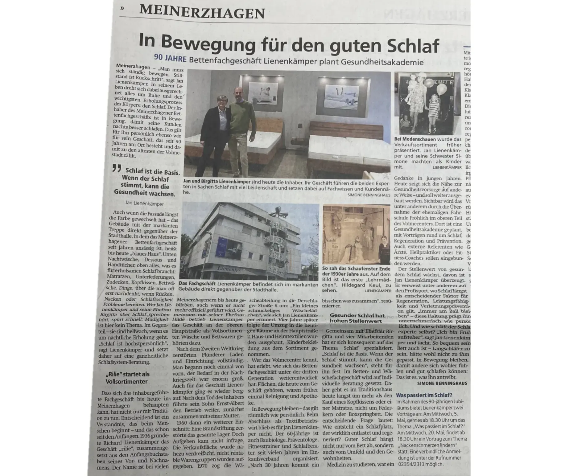 Presseartikel Lienenkämper - In Bewegung für den guten Schlaf